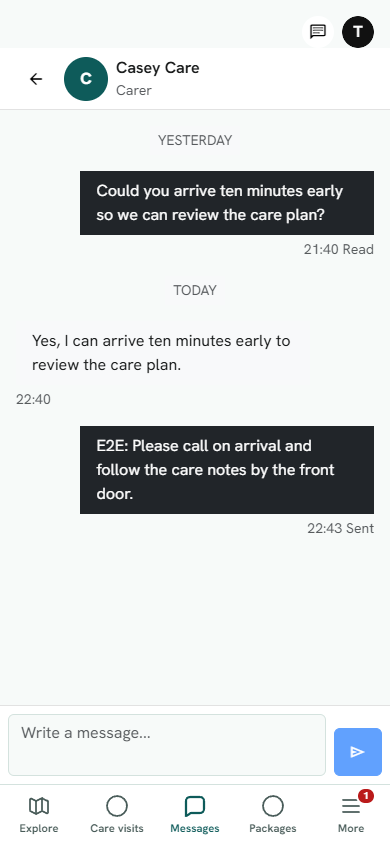 A secure conversation between a client and carer